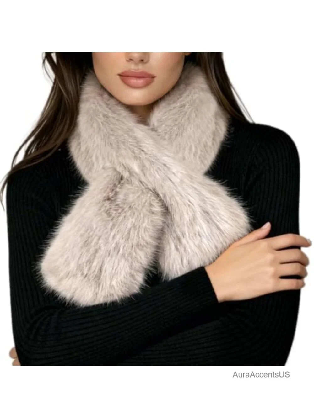 Faux Fur Neck Warmer Scarf for Women Fluffy Winter Wrap